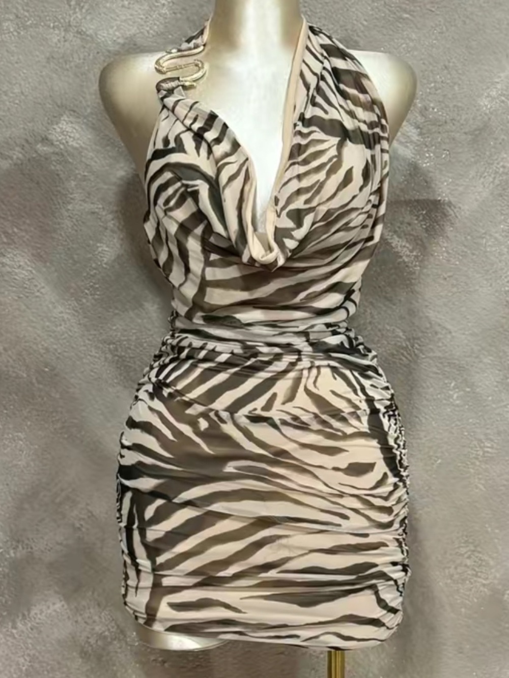 Zebra Print Halter Mini Dress in Black & White